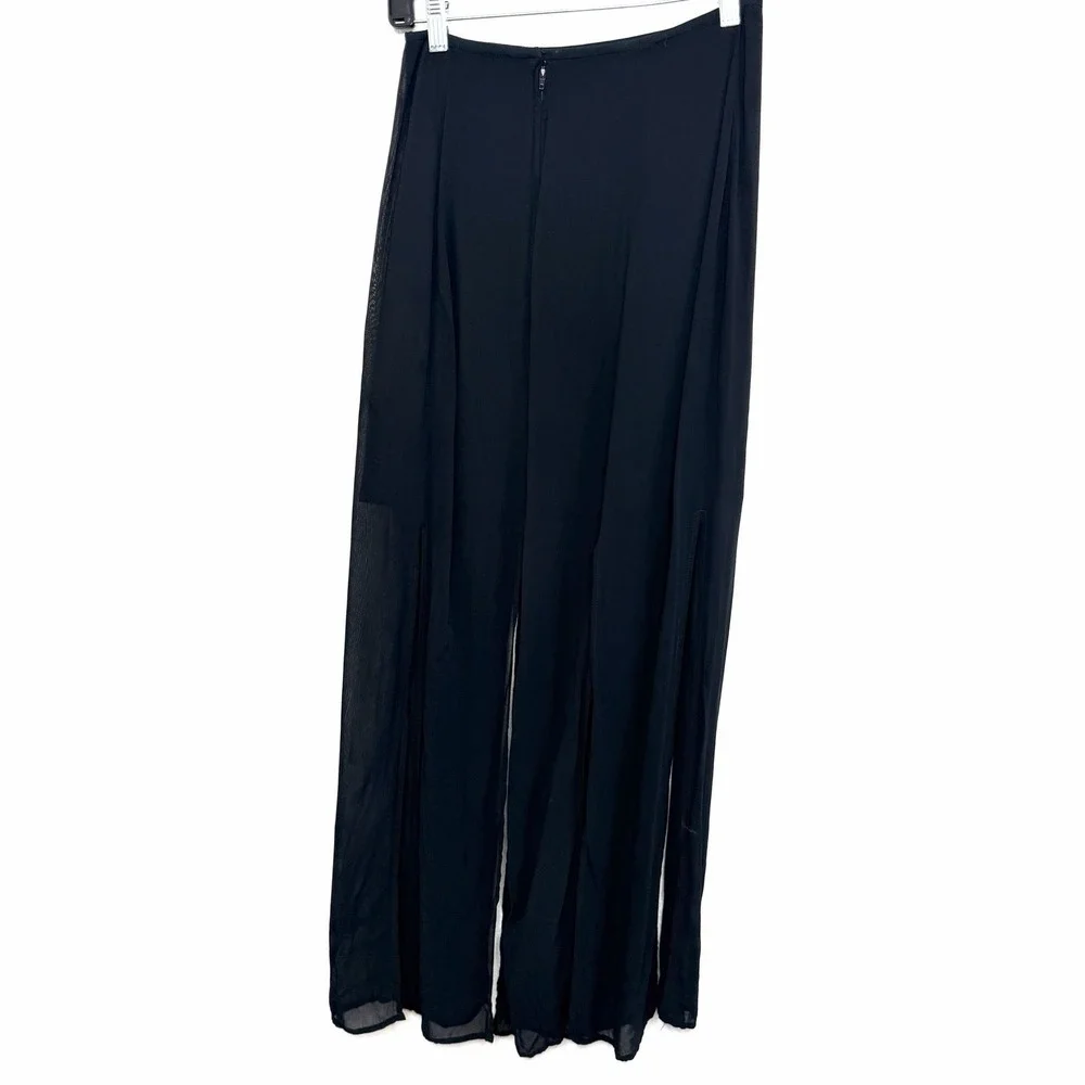 Vintage Tadashi Black Rayon Multi Slit Skirt Womens Size‎ 4 Old Money Mob Wife
